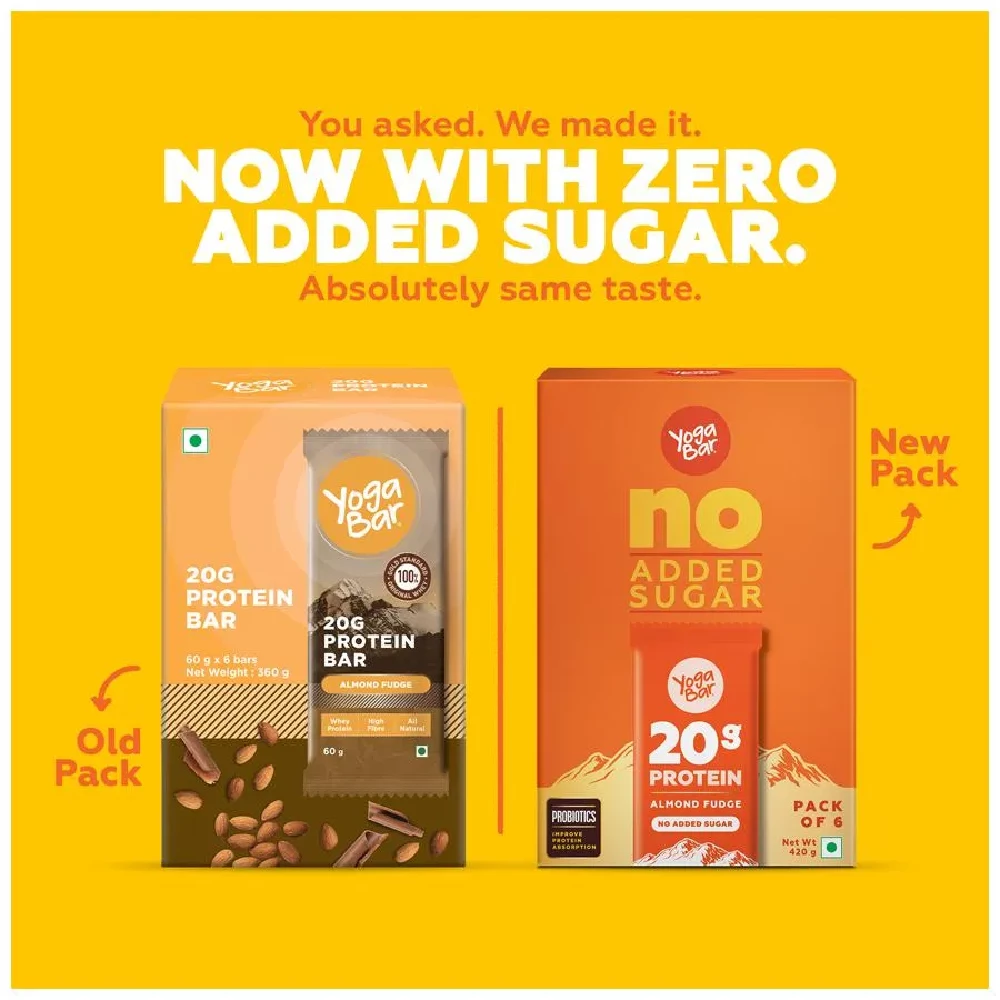 Yoga Bar 20g Protein Bar - Almond Fudge, No Added Sugar, Loaded With Fibre, 70g-6.webp